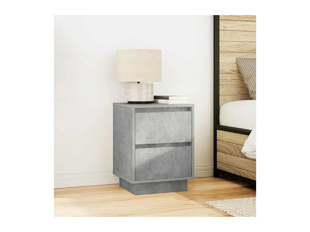 Mesitas de noche | Mesilla de noche con luces LED 2 uds gris hormigón 38x34x50 cm