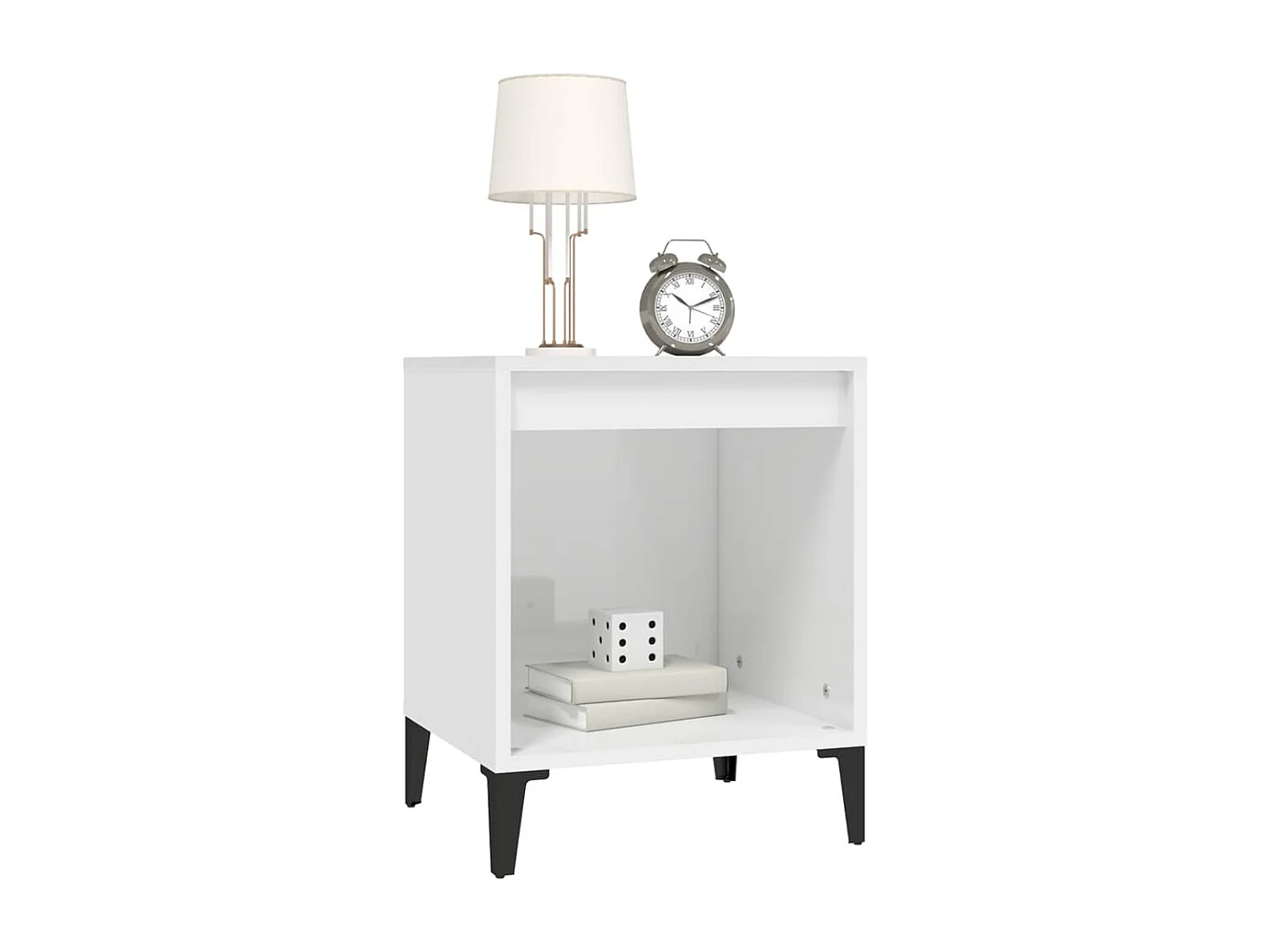 Nachttisch 2er Set-Beistelltisch-Nachttischkommode Hochglanz-Weiß 40x35x50 cm SHL17174