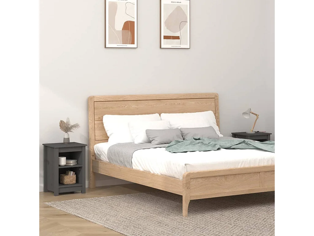 Mesitas de noche | Mesilla de noche 2 uds madera maciza de pino gris 40x35x55 cm