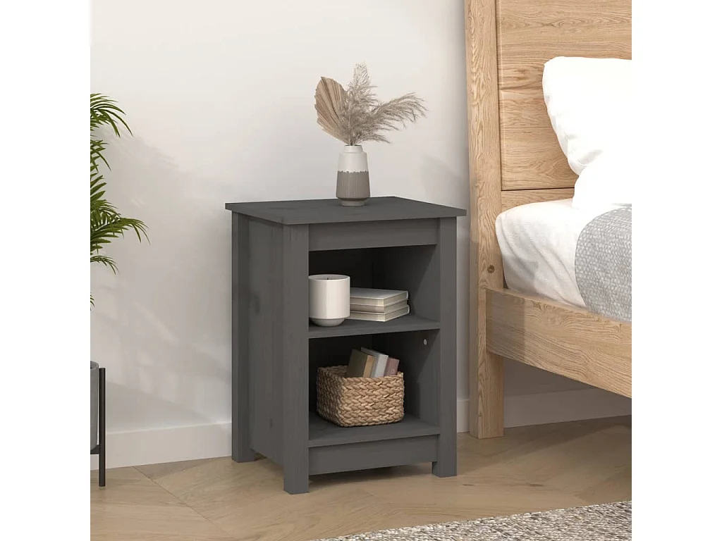 Mesitas de noche | Mesilla de noche 2 uds madera maciza de pino gris 40x35x55 cm