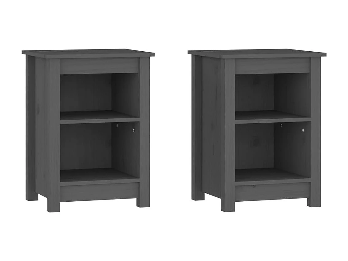 Nachttisch 2er Set-Beistelltisch-Nachttischkommode Grau 40x35x55 cm Massivholz Kiefer SHL5651