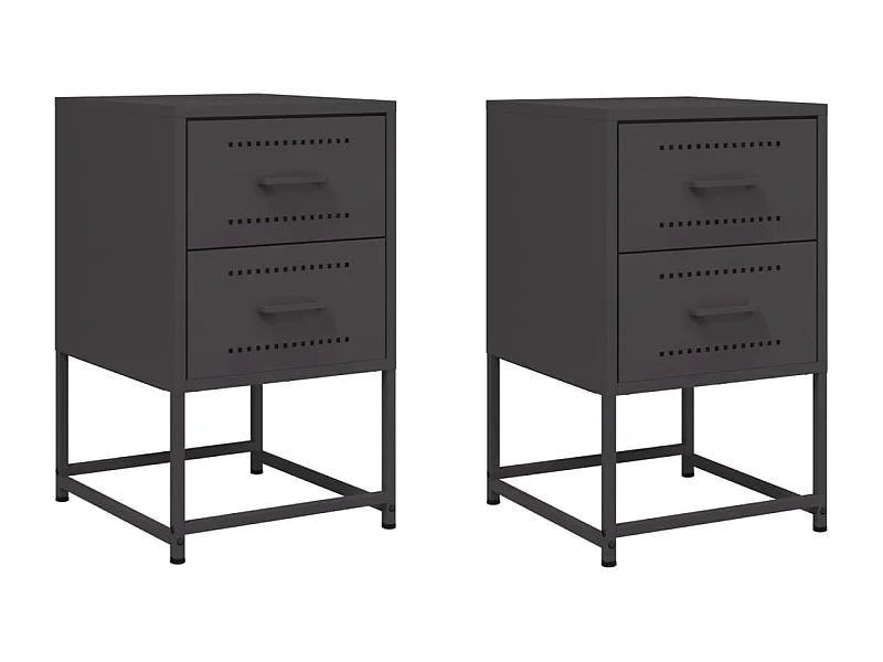 Tables de chevet lot de 2 avec tiroirs noir 36x39x60,5 cm acier