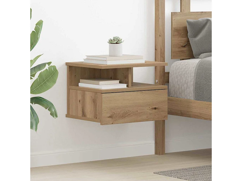 Mesita de noche | Mesa auxiliar Flotante con cajón Roble artisan 40x31x27 cm