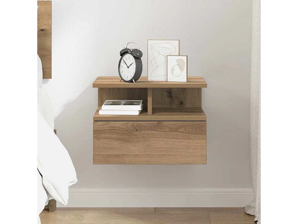 Mesita de noche | Mesa auxiliar Flotante con cajón Roble artisan 40x31x27 cm
