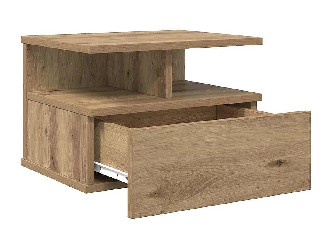Mesita de noche | Mesa auxiliar Flotante con cajón Roble artisan 40x31x27 cm