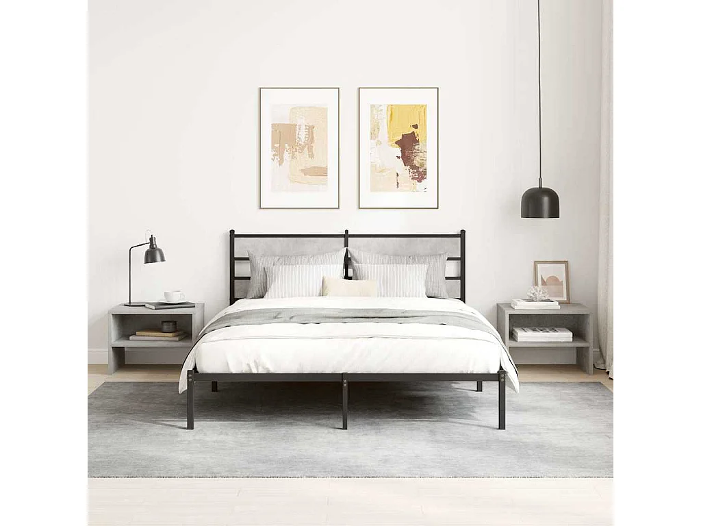 Mesita de noche | Mesilla de noche madera contrachapada gris hormigón 40x30x30 cm