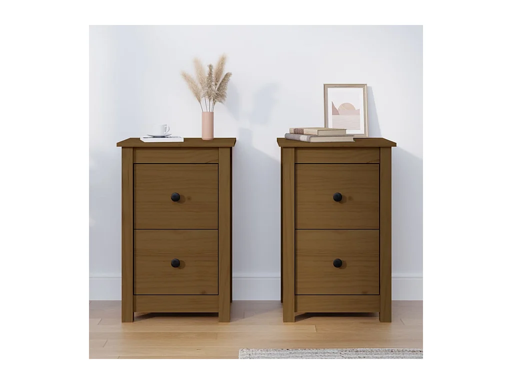 Mesitas de noche | Mesilla de noche 2 uds madera de pino marrón miel 40x35x61,5 cm