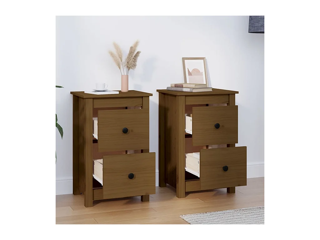 Mesitas de noche | Mesilla de noche 2 uds madera de pino marrón miel 40x35x61,5 cm