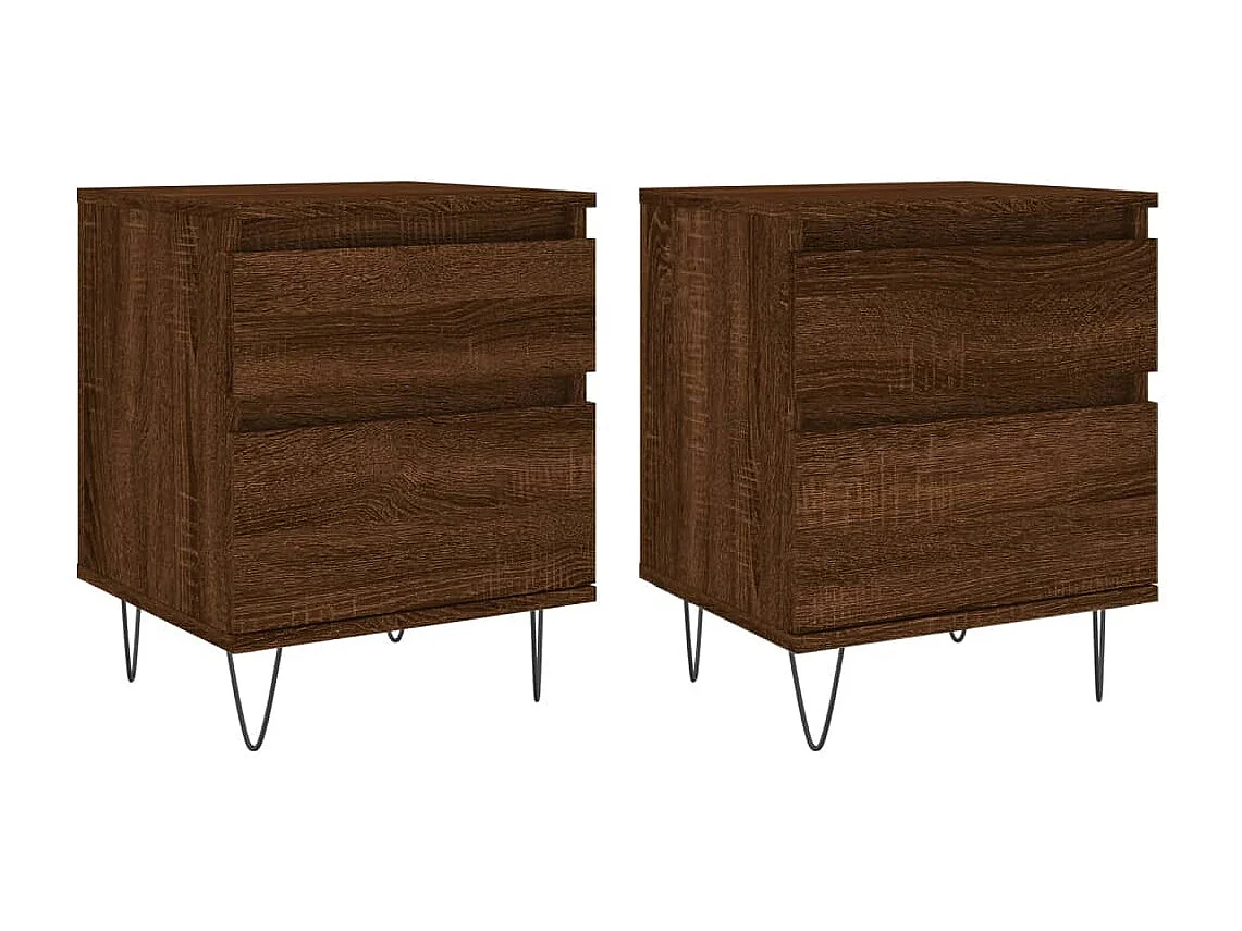 Nachttisch 2er Set-Beistelltisch-Nachttischkommode Braun Eichen-Optik 40x35x50 cm Holzwerkstoff SHL36986