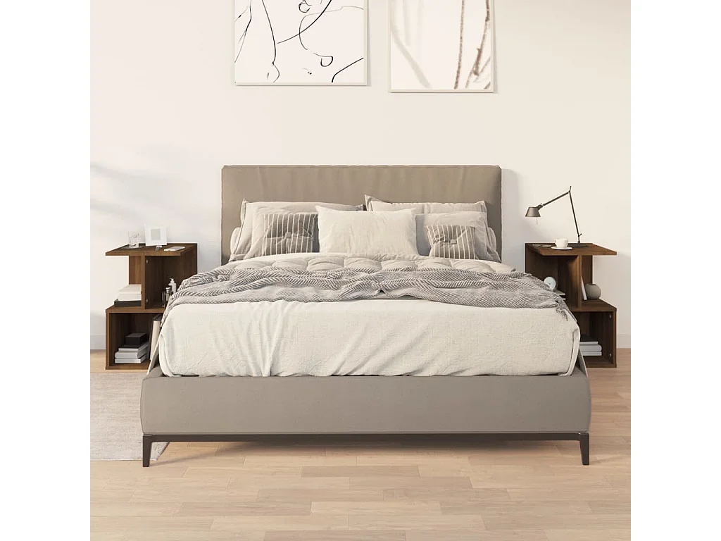 Nachttisch 2er Set-Beistelltisch-Nachttischkommode Braun Eichen-Optik 35x35x55 cm Holzwerkstoff SHL59360