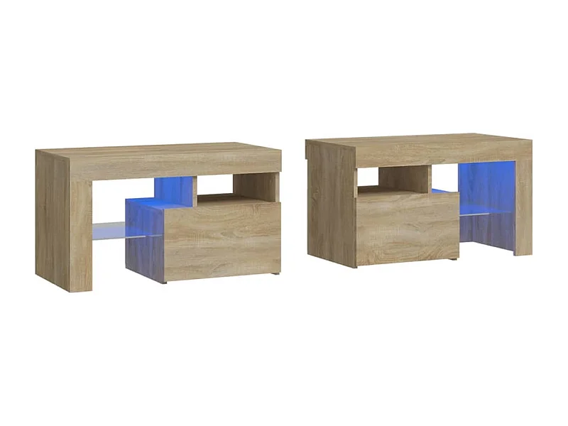 Mesitas de noche | Mesilla de noche con luces LED 2 uds roble Sonoma 70x36,5x40cm