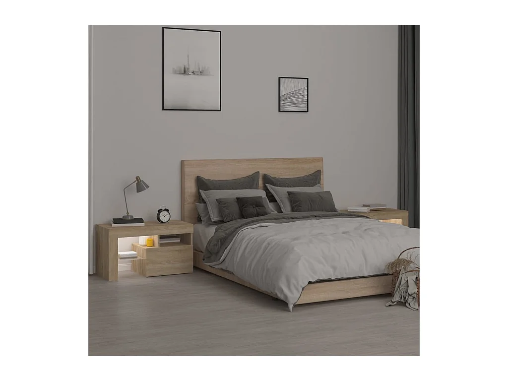 Mesitas de noche | Mesilla de noche con luces LED 2 uds roble Sonoma 70x36,5x40cm