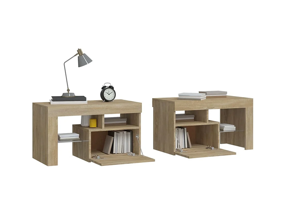 Mesitas de noche | Mesilla de noche con luces LED 2 uds roble Sonoma 70x36,5x40cm