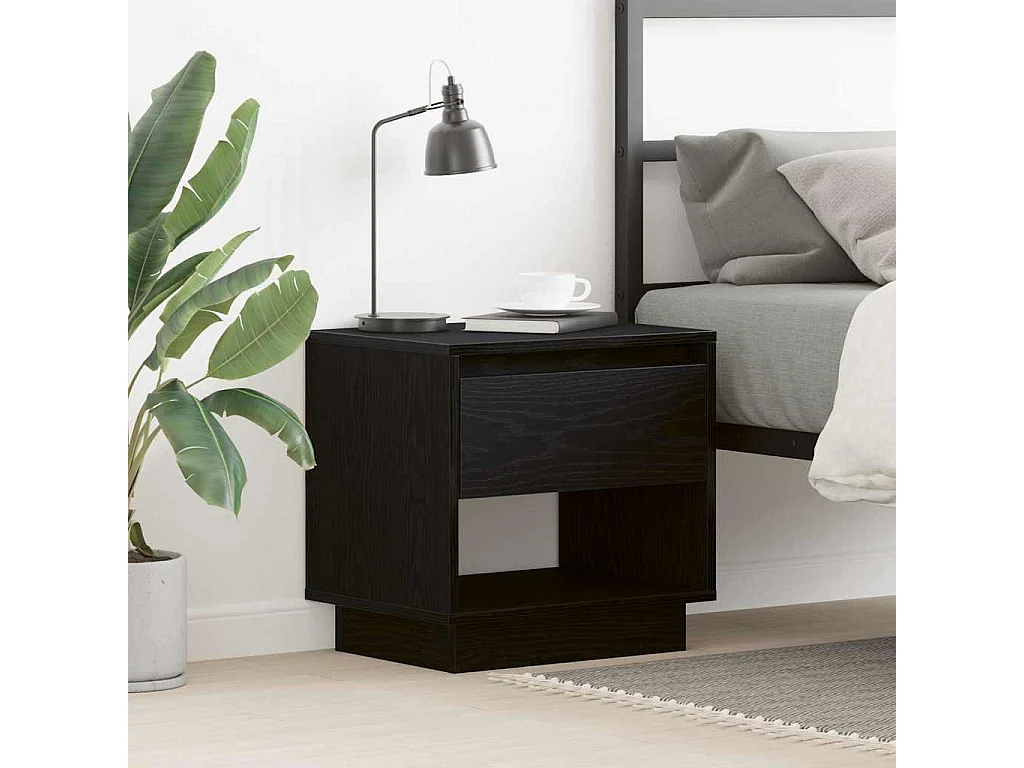 Nachtkastje | Bijzettafel Modern | Opbergkastje met lade Zwart eiken 45 x 34 x 44 cm Bewerkt hout