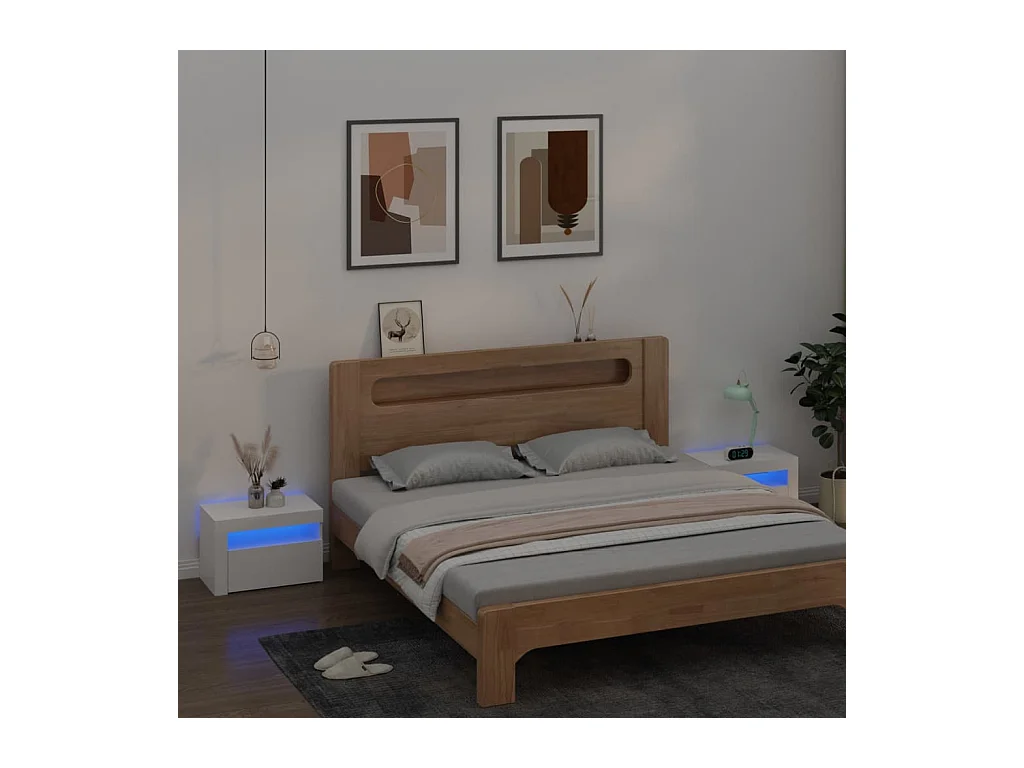Mesitas de noche | Mesilla de noche con LED 2 unidades blanco 60x35x40 cm