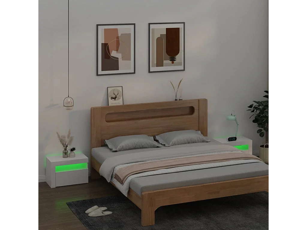 Nachttisch 2er Set-Beistelltisch-Nachttischkommode mit LEDs Weiß 60x35x40 cm SHL20052