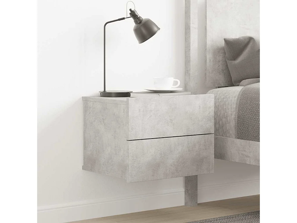 Mesita de noche | Mesilla de noche madera contrachapada gris hormigón 40x30x30 cm