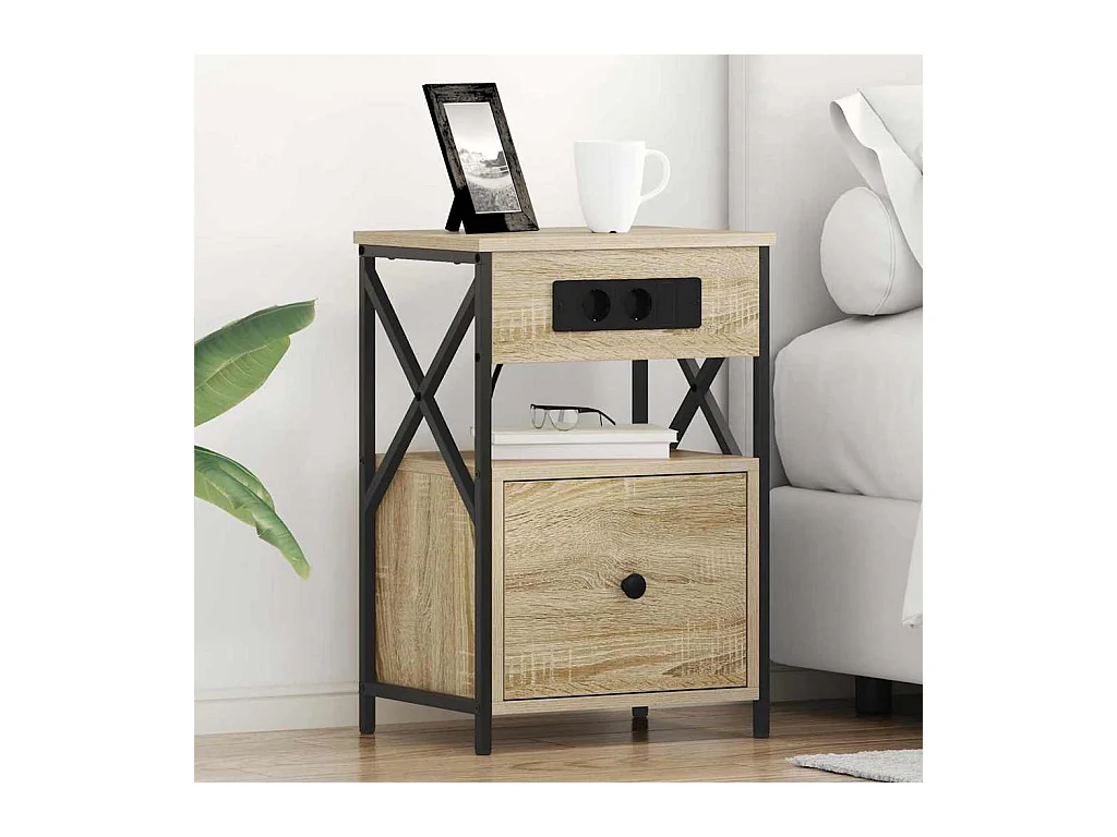 Mesita de Noche | Armario de Noche 2 uds con cajón Roble Sonoma 40x31x60 cm