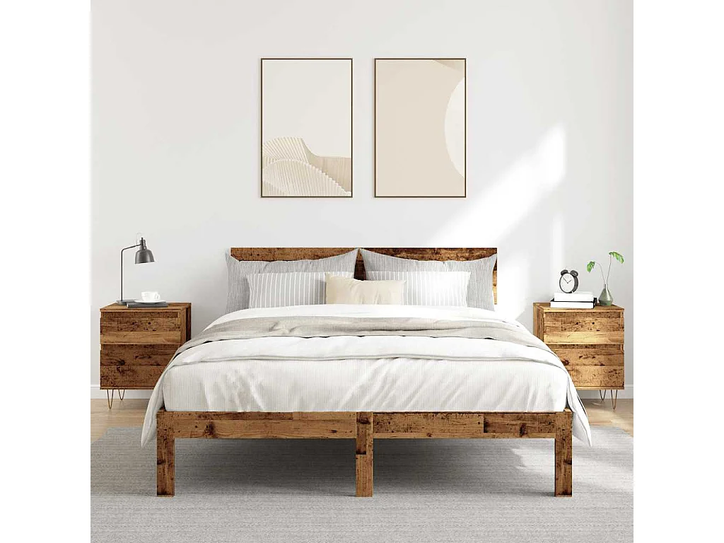 Nachttisch 2er Set-Beistelltisch-Nachttischkommode Altholz-Optik 40x35x50 cm Holzwerkstoff SHL75693