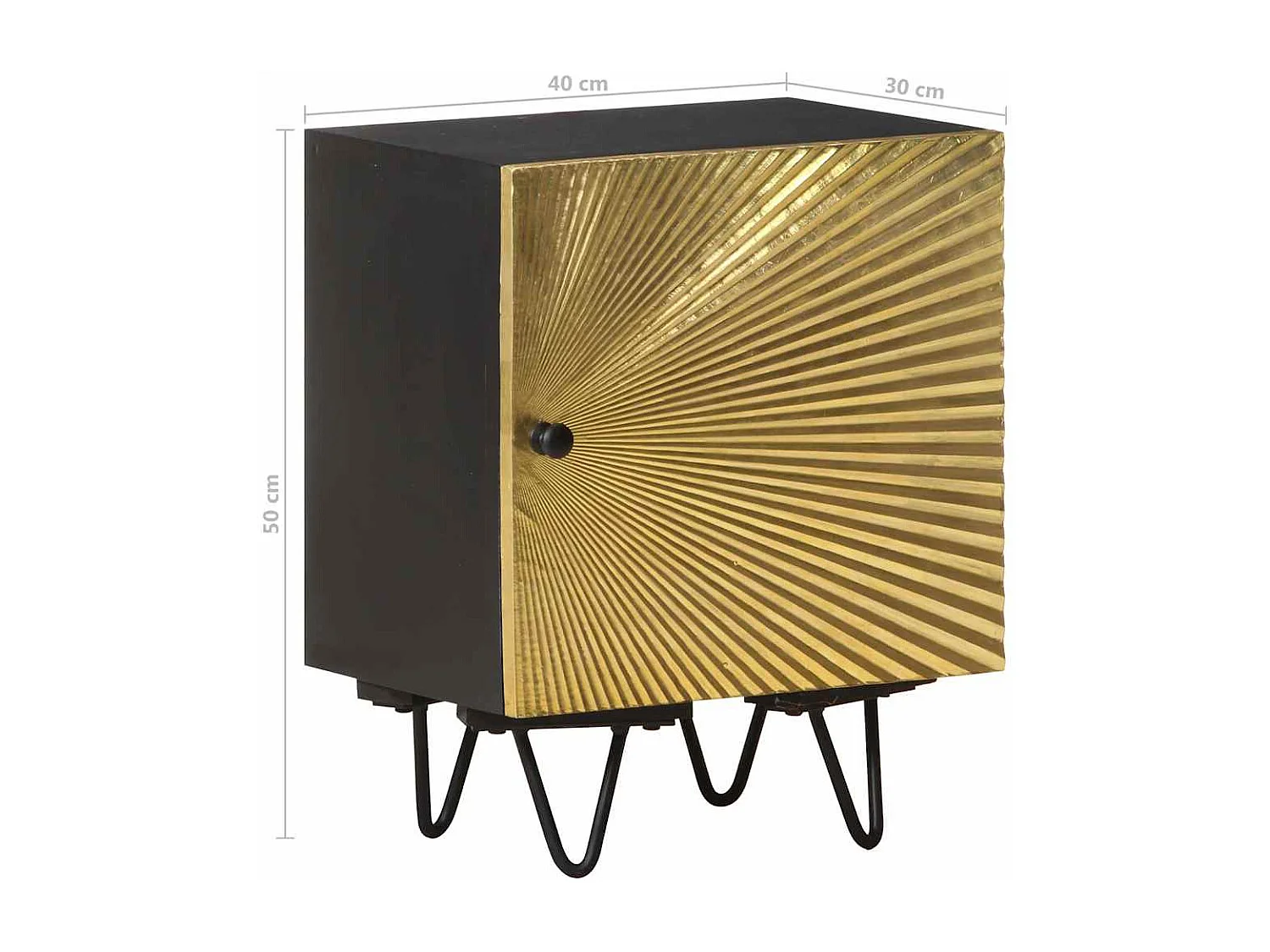 Table de chevet-Table d'appoint avec front en laiton 40x30x50cm Manguier massif