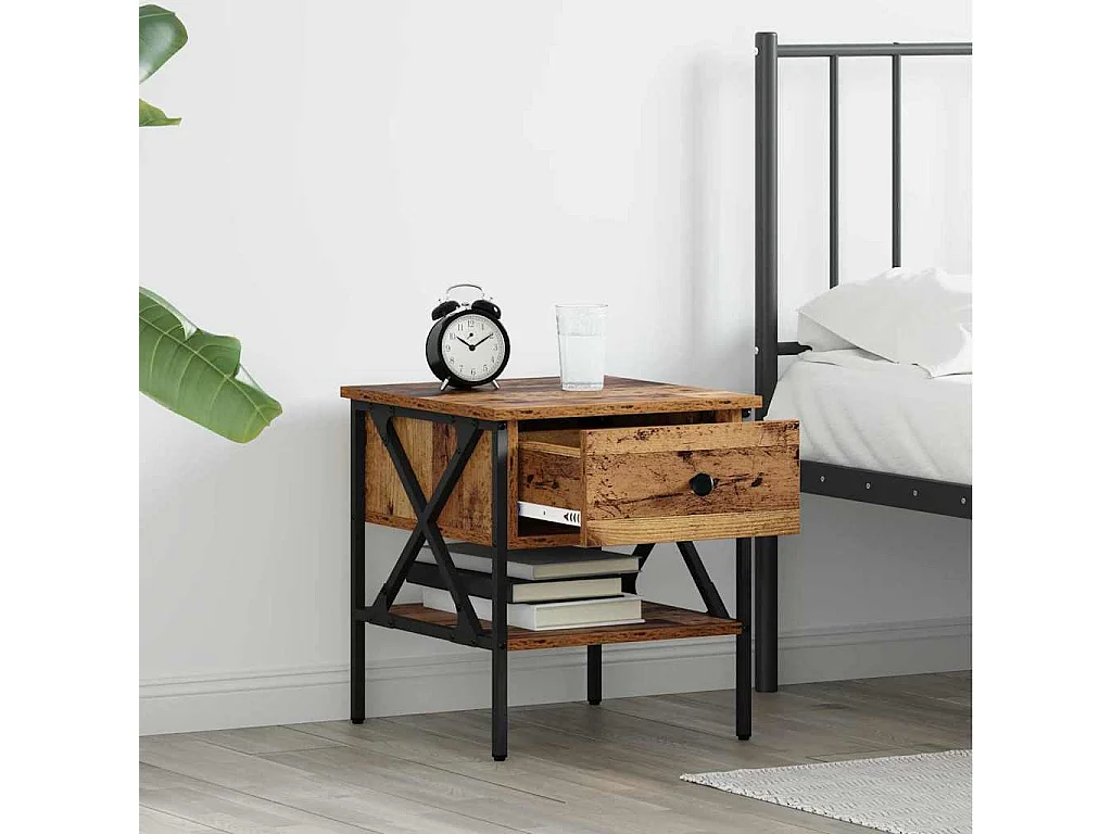 Mesita de Noche | Armario de Noche 2 uds con cajón Madera vieja 40x42x45 cm