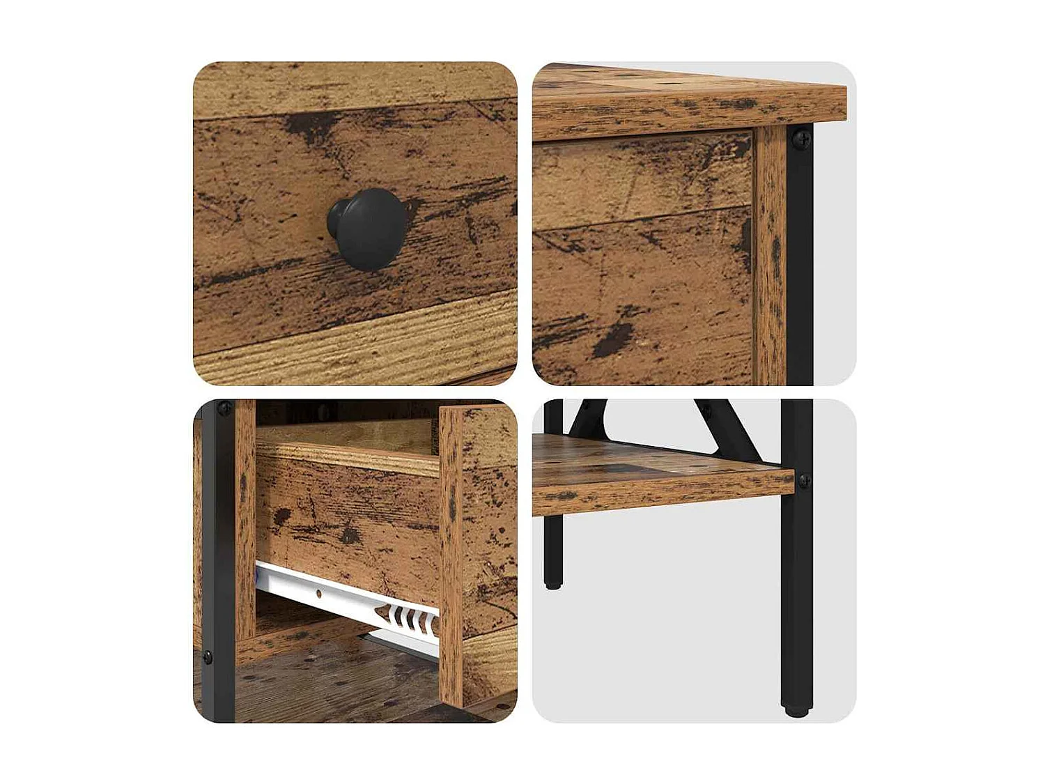 Mesita de Noche | Armario de Noche 2 uds con cajón Madera vieja 40x42x45 cm