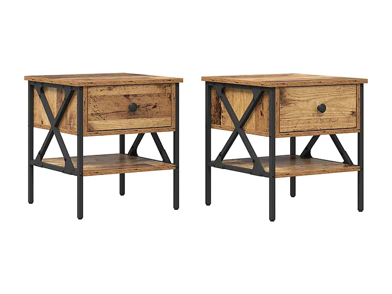 Mesita de Noche | Armario de Noche 2 uds con cajón Madera vieja 40x42x45 cm
