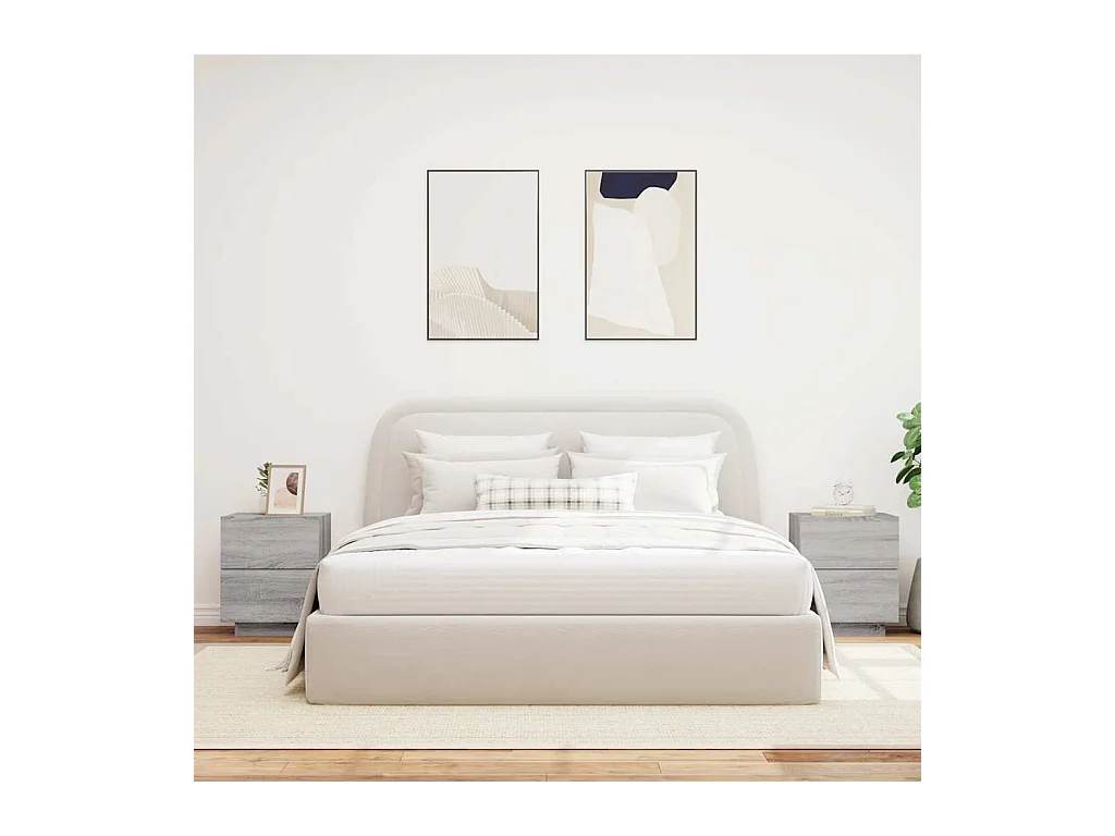 Mesitas de noche | Mesilla de noche luces LED 2 uds madera ingeniería gris Sonoma