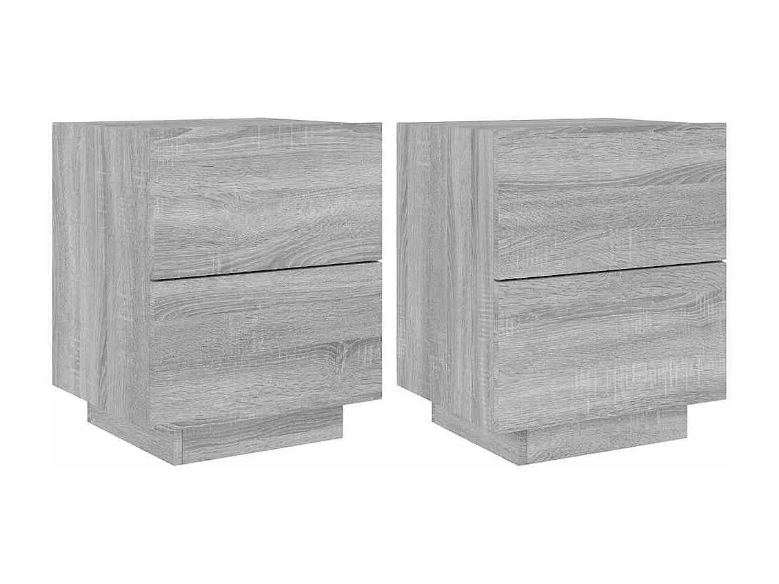 Nachttische mit LED-Leuchten 2er Set | Beistelltisch Grau Sonoma Holzwerkstoff SHL40587