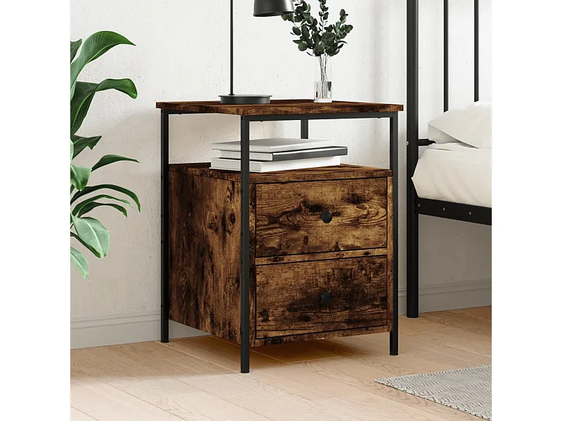 Comodino | Tavolino da notte Rovere Fumo 44x45x60 cm in Legno Multistrato SHL8428