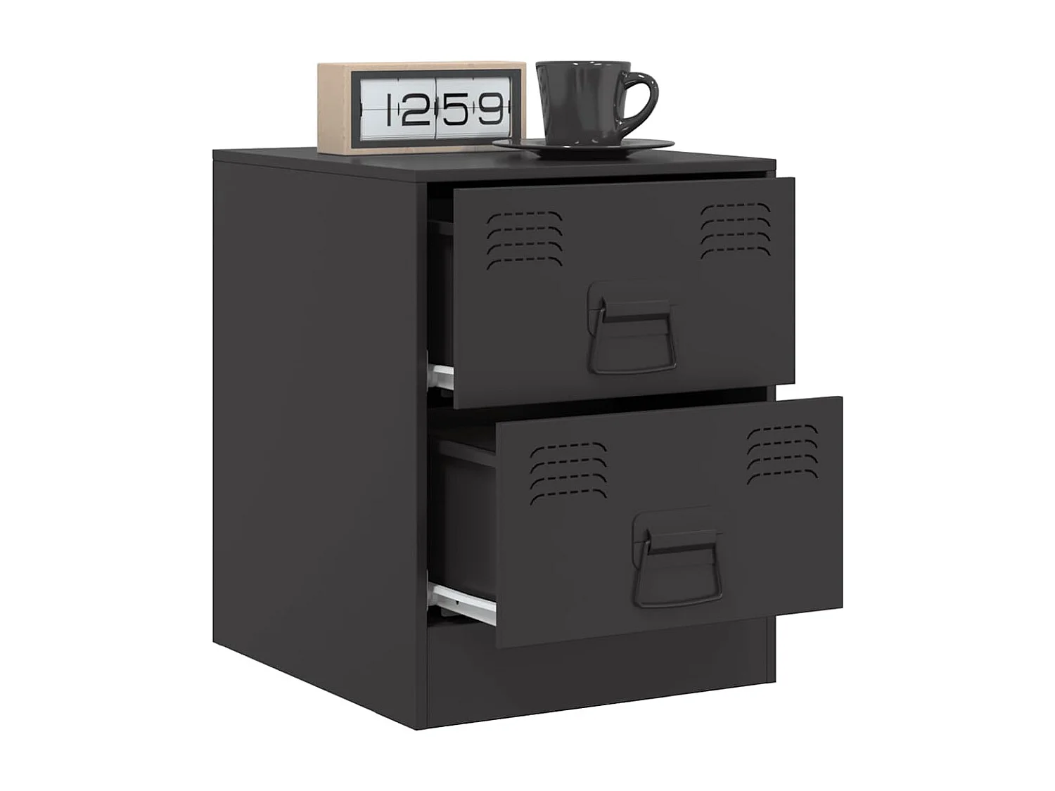 Nachttisch 2er Set-Beistelltisch-Nachttischkommode Schwarz 34,5x39x44 cm Stahl SHL55985