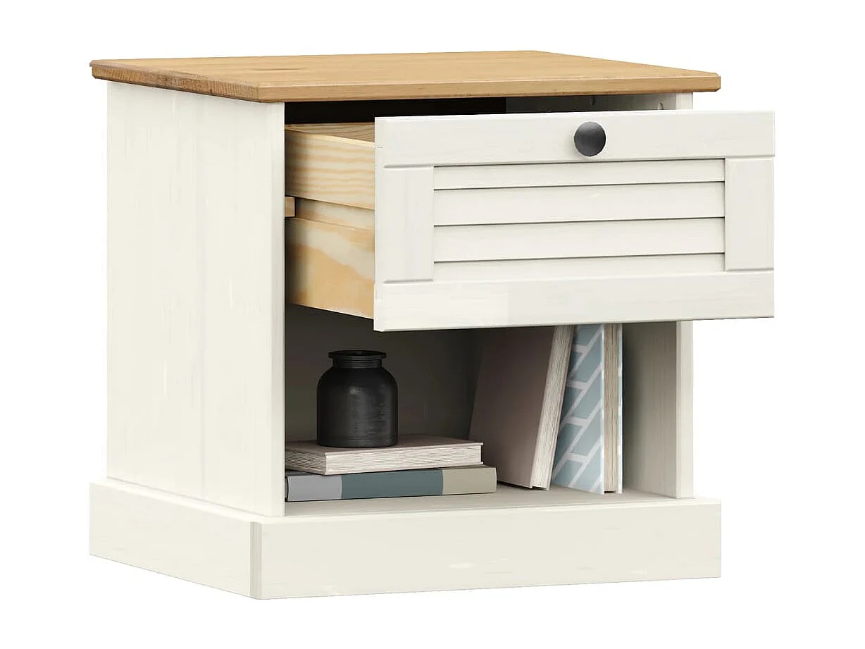 Comodino Camera da Letto | Tavolino da notte VIGO Bianco 42x35x42 cm in Legno Massello di Pino SHL7708