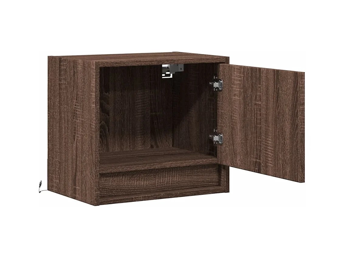 Mesitas de noche | Mesilla de noche de pared con luces LED 2 unidades roble marrón