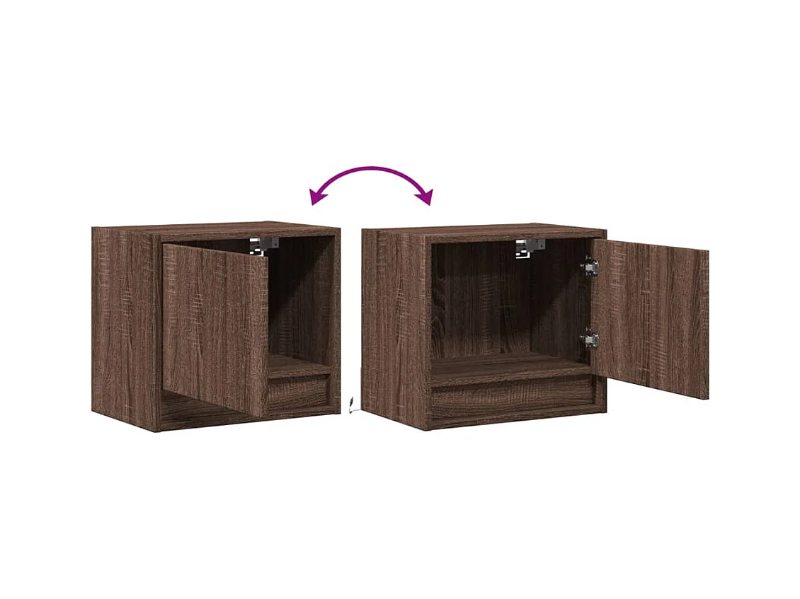 Mesitas de noche | Mesilla de noche de pared con luces LED 2 unidades roble marrón