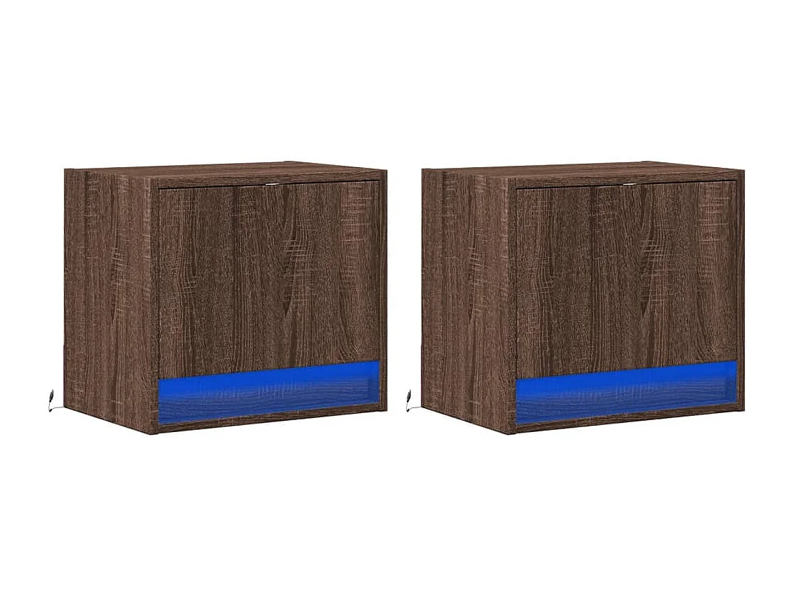 Mesitas de noche | Mesilla de noche de pared con luces LED 2 unidades roble marrón