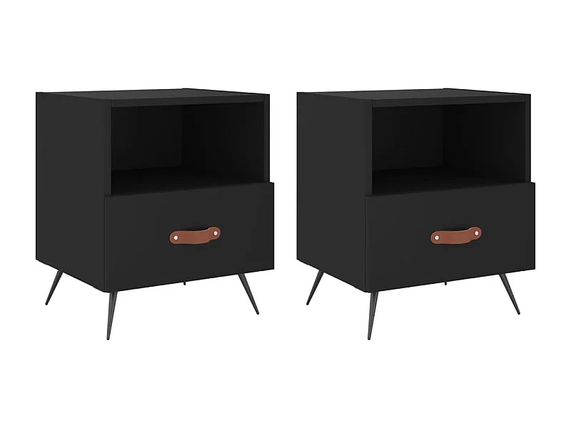 Nachttisch 2er Set-Beistelltisch-Nachttischkommode Schwarz 40x35x47,5 cm Holzwerkstoff SHL79040