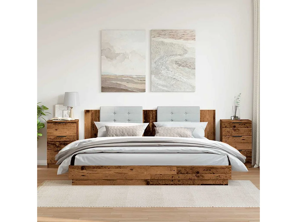 Nachttisch 2er Set-Beistelltisch Altholz-Optik 40x36x65 cm Holzwerkstoff SHL82048