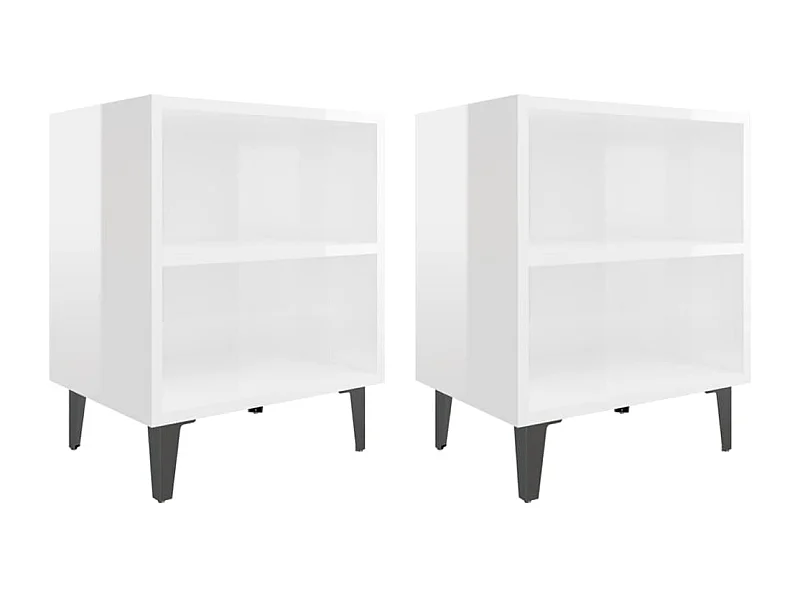 Mesitas de noche | Mesilla de noche patas metal 2 uds blanco brillo 40x30x50 cm