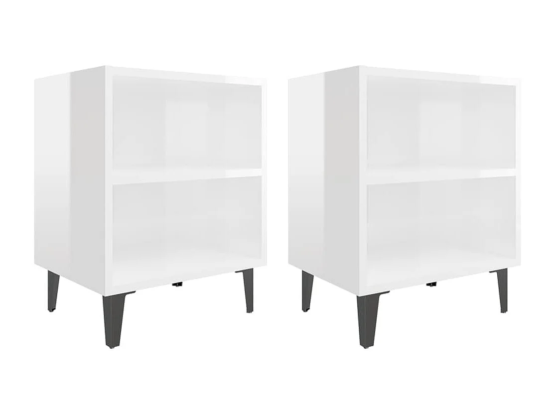 Nachttische-Beistelltisch-Nachttischkommode mit Metallbeinen 2 Stk. Hochglanz-Weiß 40x30x50 cm SHL16133