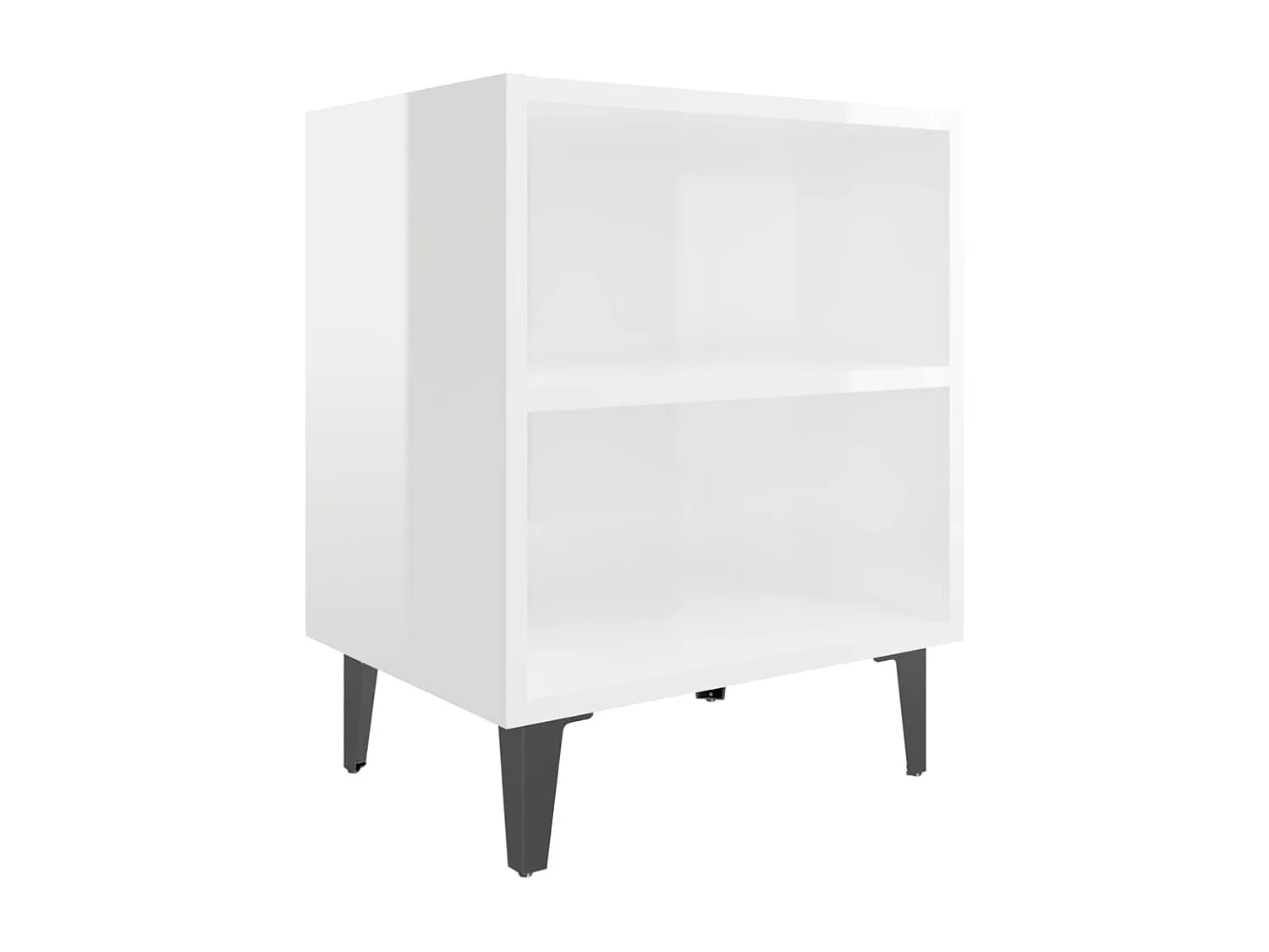 Nachttische-Beistelltisch-Nachttischkommode mit Metallbeinen 2 Stk. Hochglanz-Weiß 40x30x50 cm SHL16133