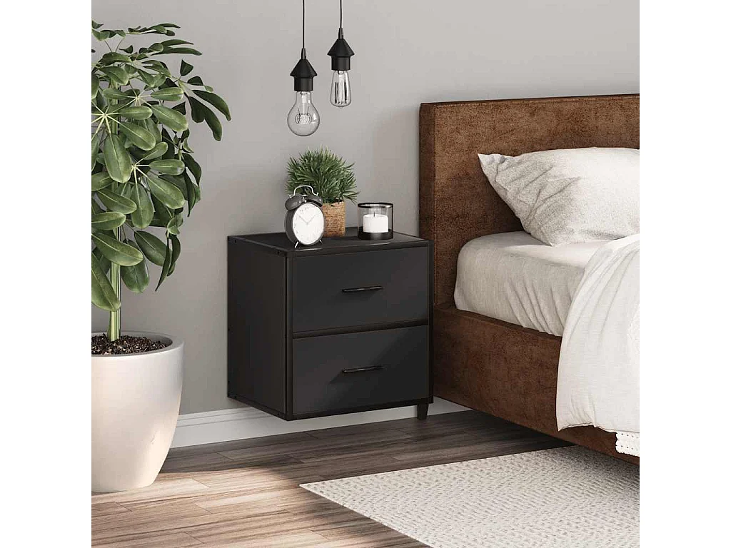 Nachttisch hängend | Wand-Nachttisch Schwarz 40x31x39,5 cm SHL1492