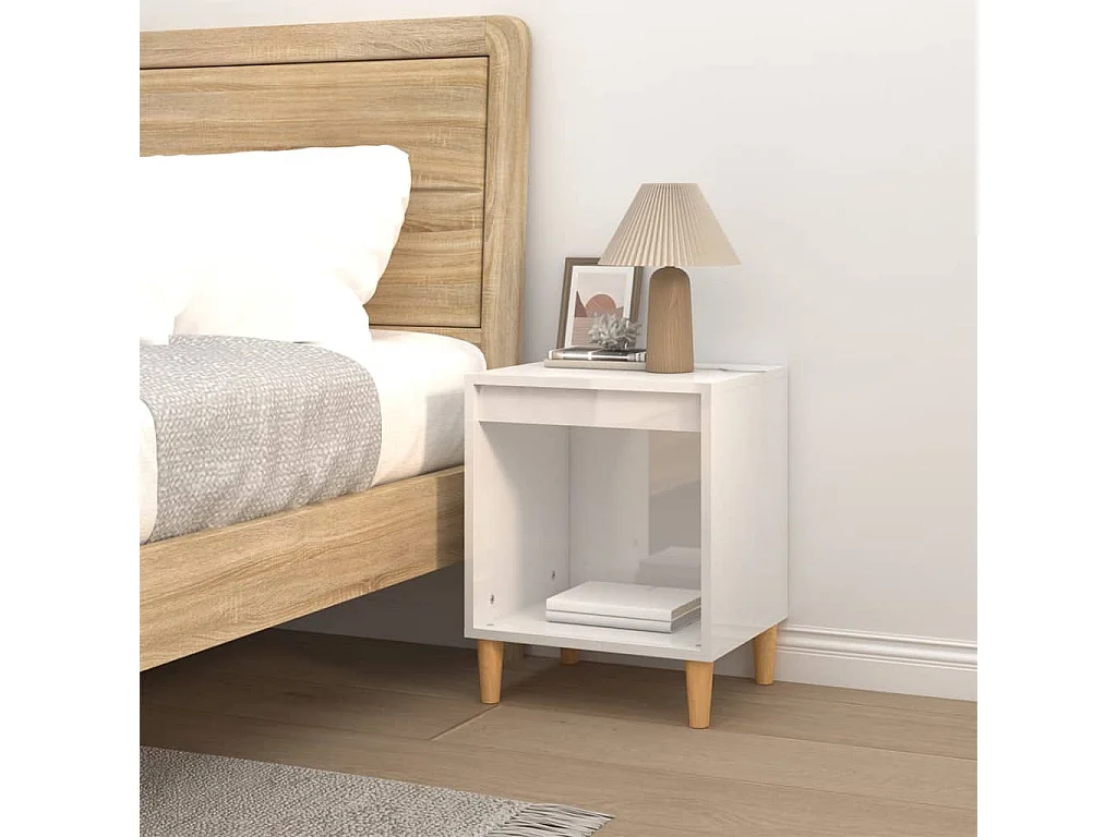 Nachttisch-Beistelltisch Hochglanz-Weiß 40x35x50 cm Holzwerkstoff SHL84270