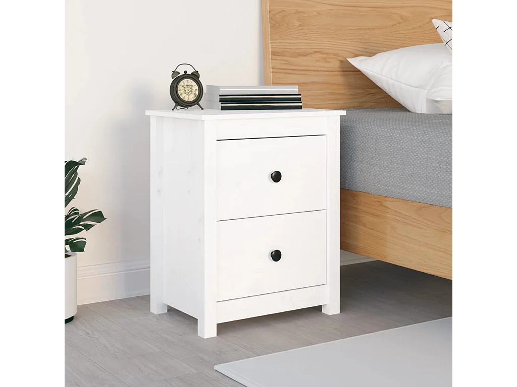Mesita de noche | Mesilla de noche madera maciza de pino blanca 50x35x61,5 cm