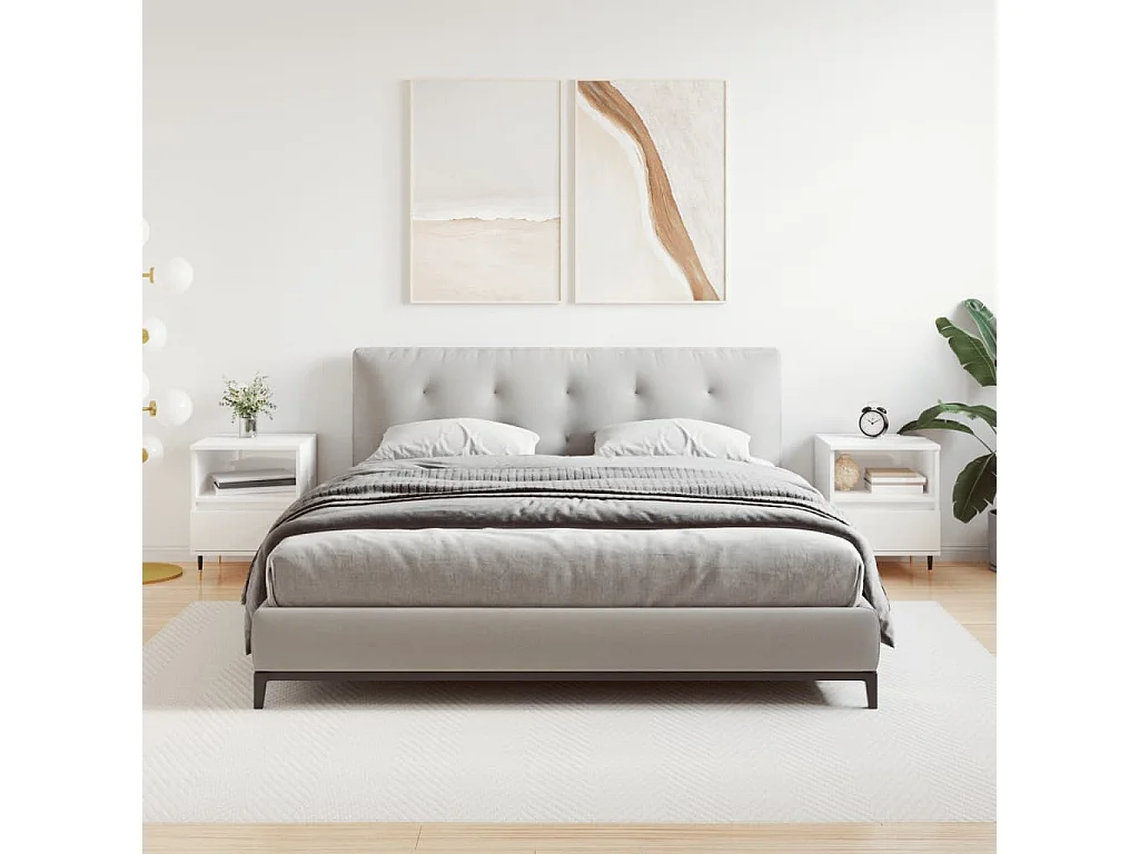 Nachttisch 2er Set-Beistelltisch-Nachttischkommode Hochglanz-Weiß 40x35x50 cm Holzwerkstoff SHL92712