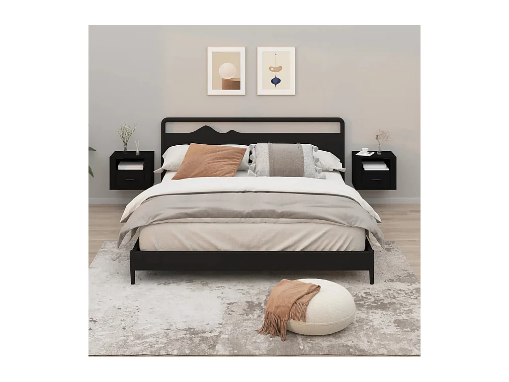 Mesitas de noche | Mesilla de noche de pared 2 uds negro 50x36x40 cm