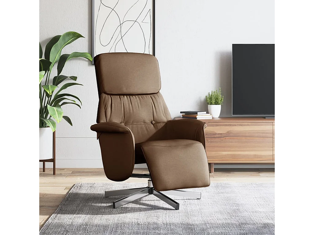 Fauteuil inclinable-Fauteuil salon avec repose-pieds marron tissu SHL994