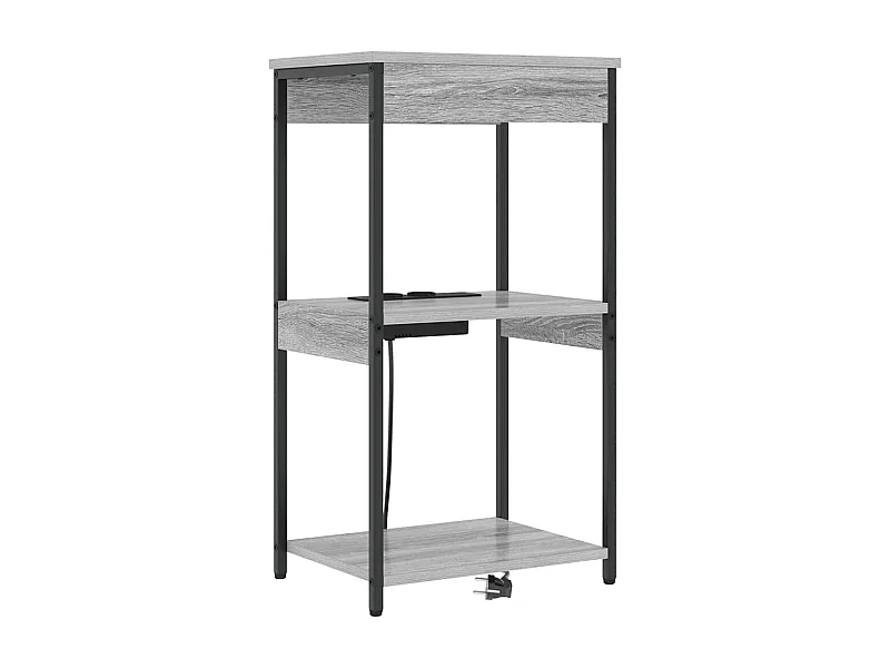 Mesita de Noche | Mesa auxiliar con Estación de Carga con estante Gris sonoma