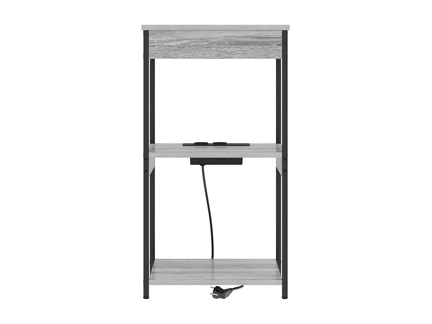 Mesita de Noche | Mesa auxiliar con Estación de Carga con estante Gris sonoma