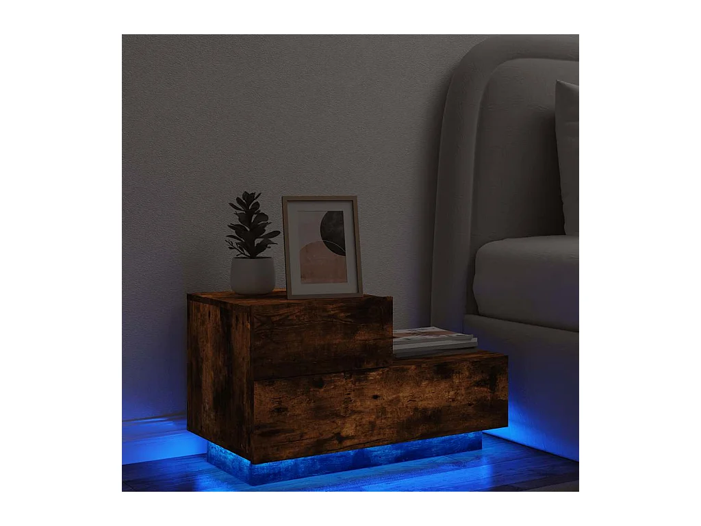 Mesita de noche | Mesilla de noche con luces LED roble ahumado 70x36x40,5 cm