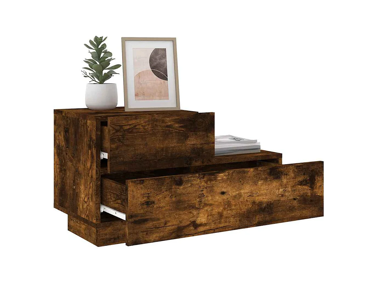 Mesita de noche | Mesilla de noche con luces LED roble ahumado 70x36x40,5 cm